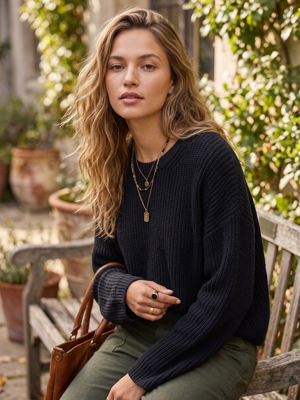 GAP Chunky Shaker Knit Oversized Crewneck Sweater Dark Academia Goth Minimalist